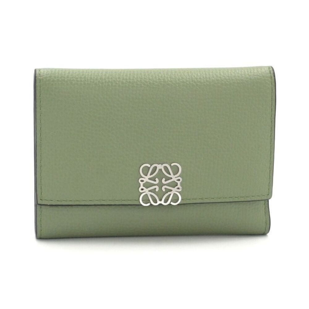 Loewe Vertical Wallet Pebble Grain Calf Rosemary Trifold Anagram Green